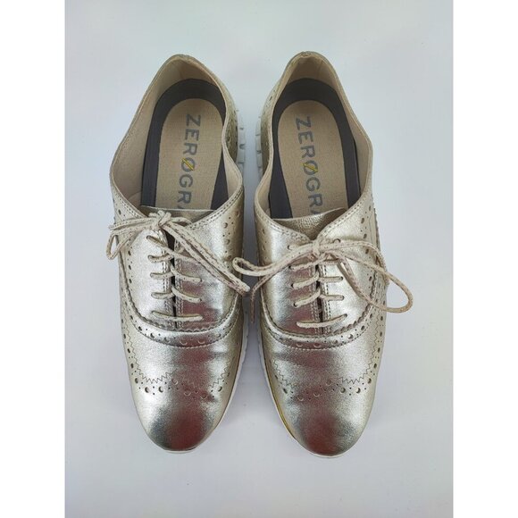 Cole Haan Women's Zerogrand Gold Metallic Leather Wingtip Oxfords Shoes Size 8B - Picture 4 of 9
